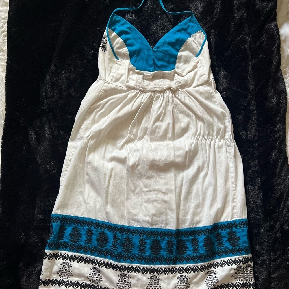 🔥3 for $25🔥 EUC- CUTE WHITE AND TEAL HALTER DRESS SZ S - Picture 6 of 7